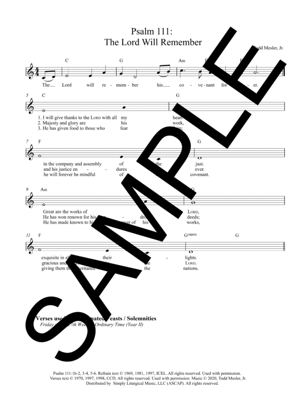 Sample Psalm 111 The Lord Will Remember Mesler Lead Sheet1 11