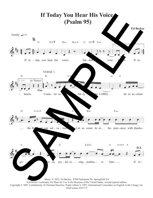 Sample Psalm 95 If Today You Hear His Voice Becker Leadsheet1