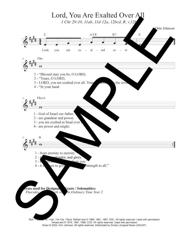 Sample 1 Chronicles Lord You Are Exalted Over All Johnson Lead Sheet Orin Johnson1