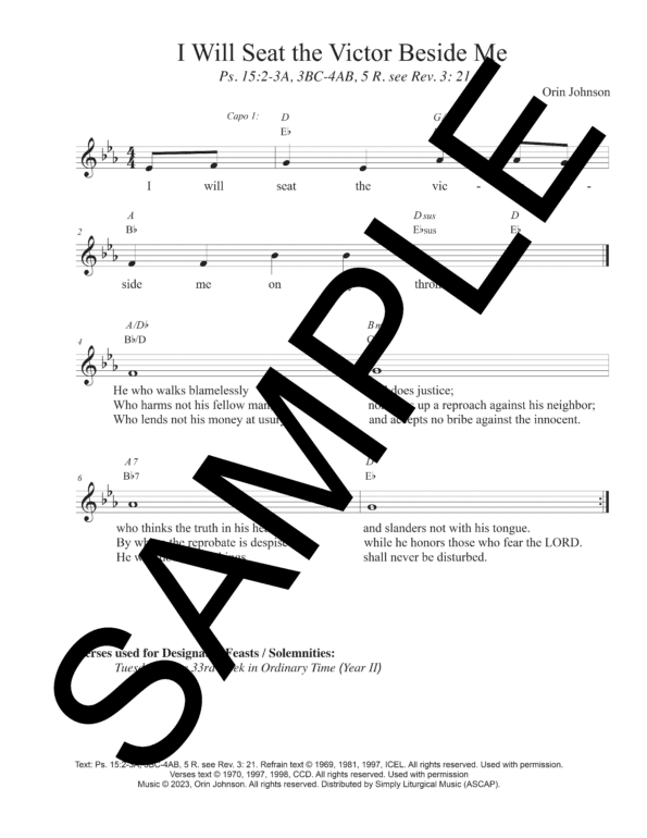 Sample Psalm 15 I Will Seat the Victor Beside Me Johnson Lead Sheet1