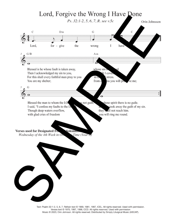 Sample Psalm 32 Lord Forgive the Wrong I Have Done Johnson Lead Sheet1