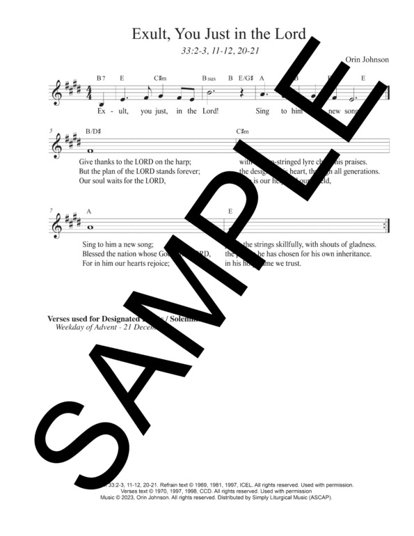 Sample Psalm 33 Exult You Just in the Lord Johnson Lead Sheet1