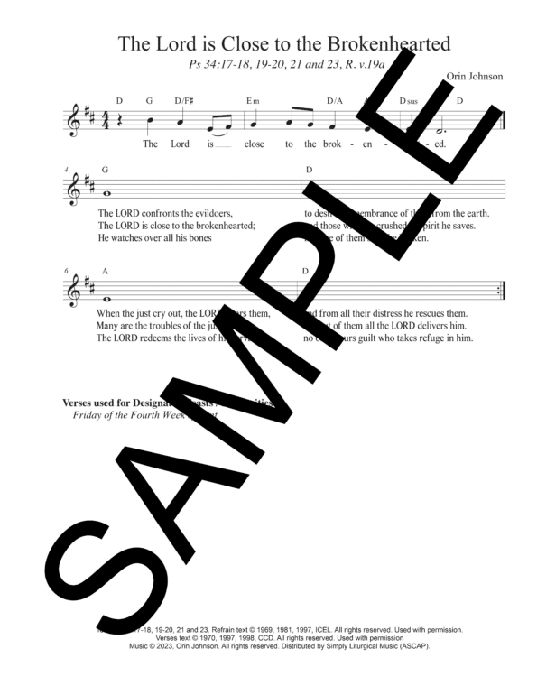 Sample Psalm 34 The Lord is Close to the Brokenhearted Johnson Lead Sheet1