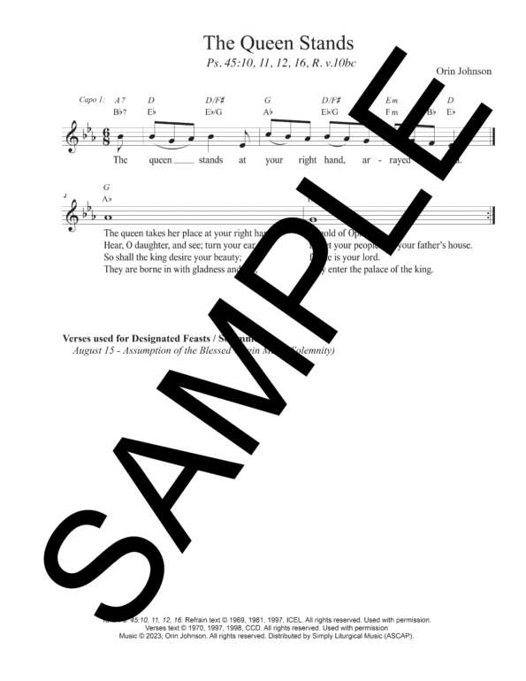 Sample Psalm 45 The Queen Stands Johnson Lead Sheet1