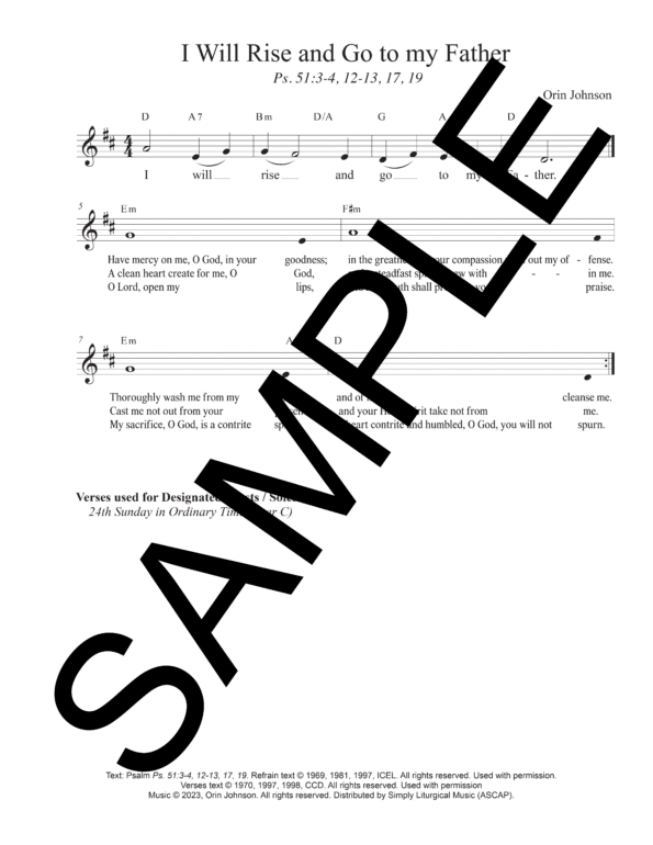 Sample Psalm 51 I Will Rise and Go to My Father Johnson Lead Sheet Orin Johnson1 1