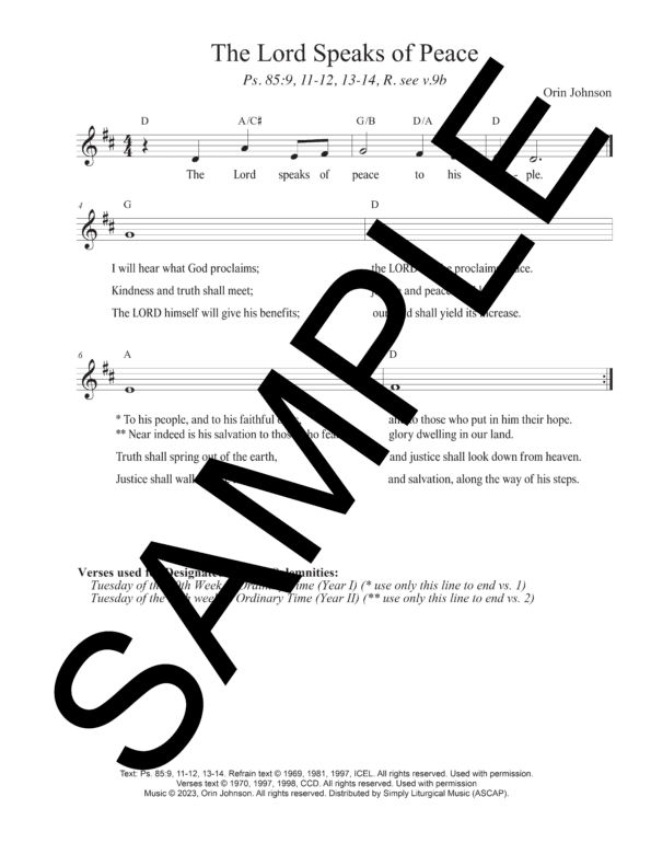 Sample Psalm 85 The Lord Speaks of Peace Johnson Lead Sheet1