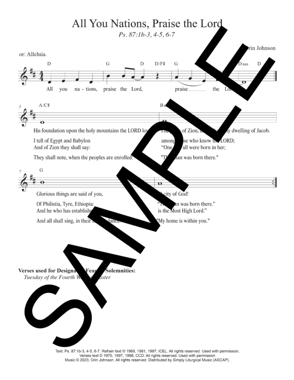 Sample Psalm 87 All You Nations Praise the Lord Johnson Lead Sheet1
