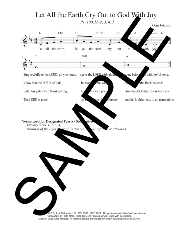 Sample Psalm 100 Let All the Earth Cry Out to God With Joy Johnson Lead Sheet1