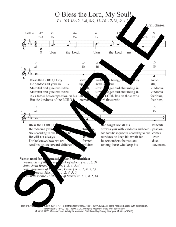 Sample Psalm 103 O Bless the Lord My Soul Johnson Lead Sheet1