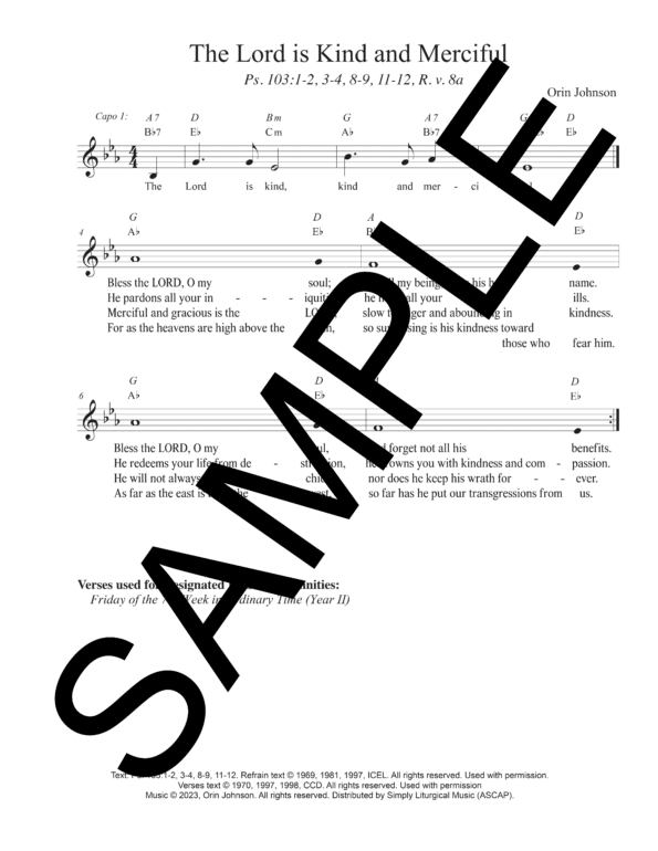 Sample Psalm 103 The Lord is Kind and Merciful Johnson Lead Sheet1