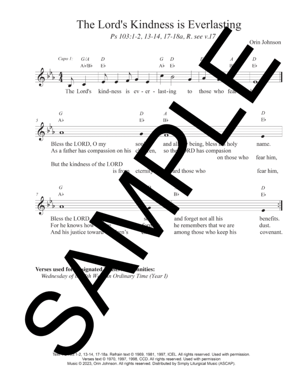 Sample Psalm 103 The Lords Kindness is Everlasting Johnson Lead Sheet1