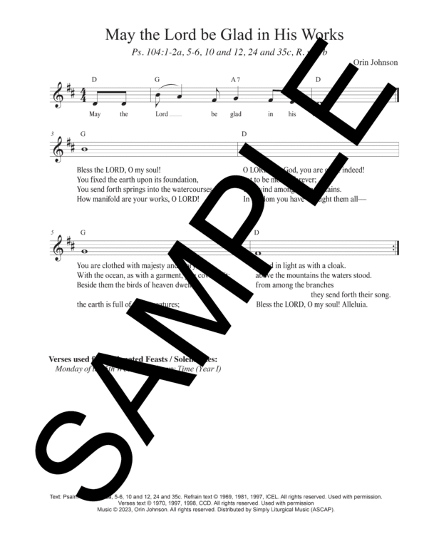 Sample Psalm 104 May the Lord be Glad in His Works Johnson Lead Sheet1