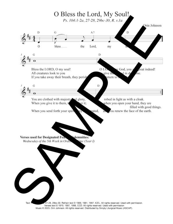 Sample Psalm 104 O Bless the Lord My Soul Johnson Lead Sheet1