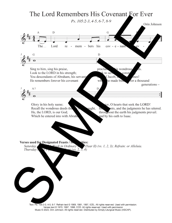 Sample Psalm 105 The Lord Remembers His Covenant For Ever Johnson Lead Sheet1