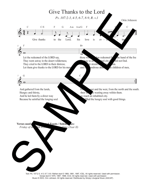 Sample Psalm 107 Give Thanks to the Lord Johnson Lead Sheet1