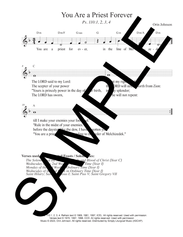 Sample Psalm 110 You Are a Priest Forever Johnson Lead Sheet1