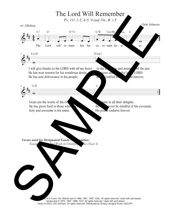 Sample Psalm 111 The Lord Will Remember Johnson Lead Sheet1