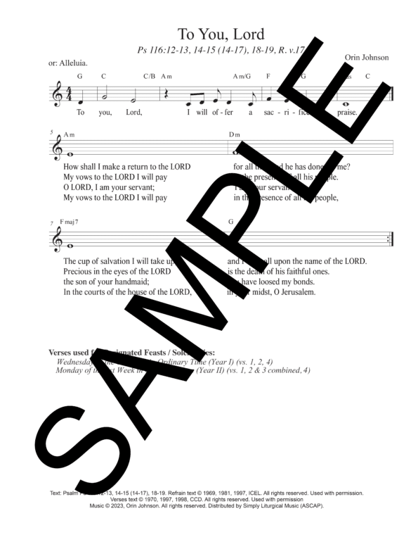 Sample Psalm 116 To You Lord Johnson Lead Sheet1
