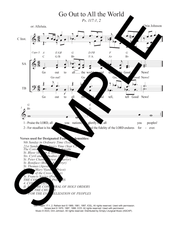 Sample Psalm 117 Go Out to All the World Johnson Lead Sheet with SATB1 1