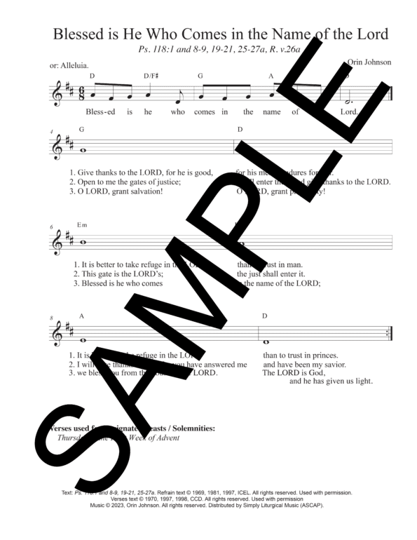 Sample Psalm 118 Blessed is He Who Comes in the Name of the Lord Johnson Lead Sheet1