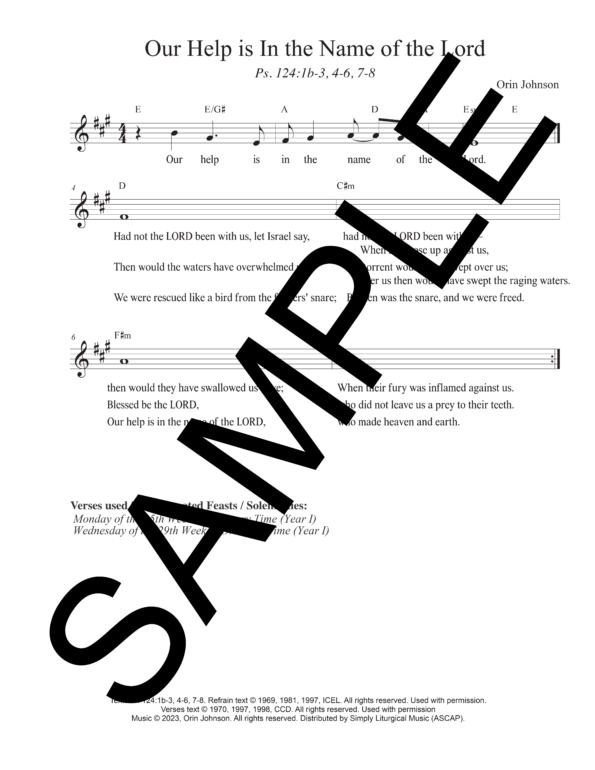 Sample Psalm 124 Our Help is In the Name of the Lord Johnson Lead Sheet Orin Johnson1 1