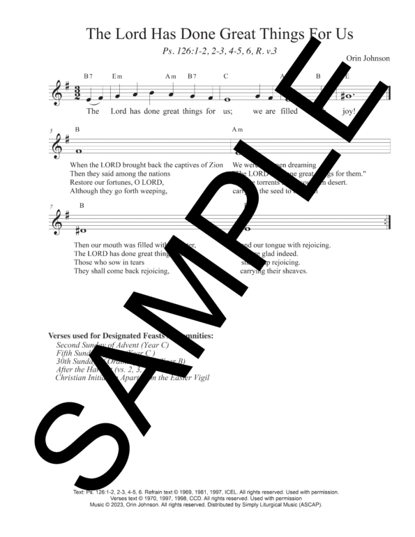 Sample Psalm 126 The Lord Has Done Great Things For Us Johnson Lead Sheet Orin Johnson1 2