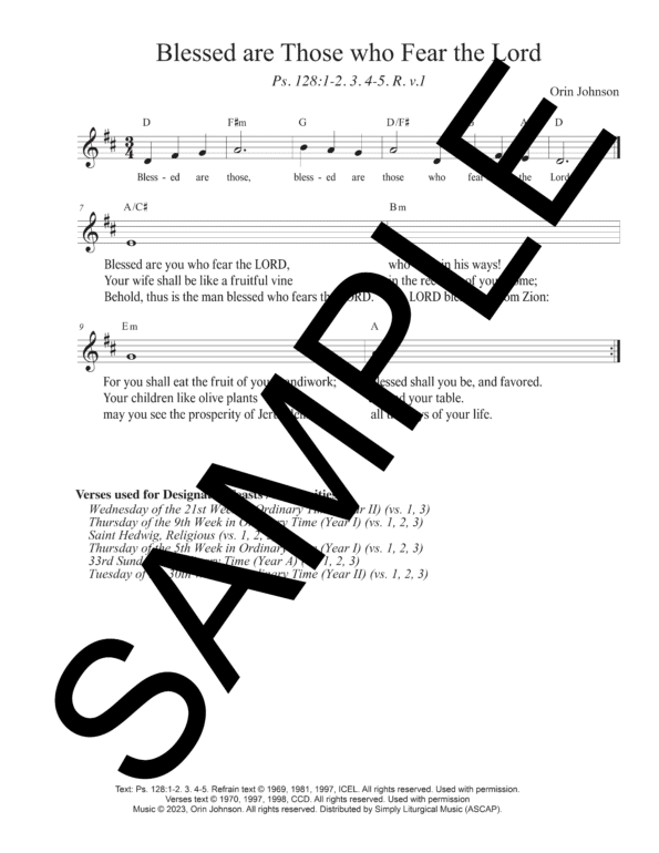 Sample Psalm 128 Blessed are Those who Fear the Lord Johnson Lead Sheet1