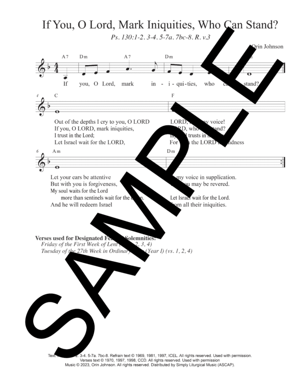 Sample Psalm 130 If You O Lord Mark Iniquities Who Can Stand Johnson Lead Sheet1
