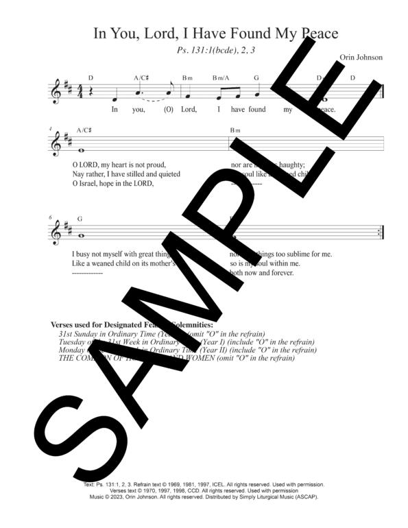 Sample Psalm 131 In You Lord I Have Found My Peace Johnson Lead Sheet1