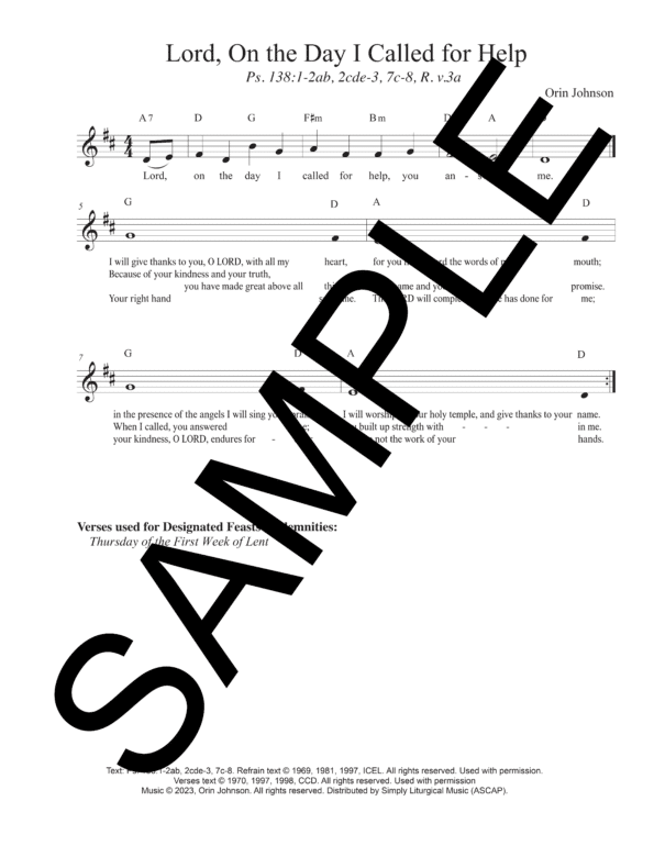 Sample Psalm 138 Lord On the Day I Called for Help Johnson Lead Sheet1