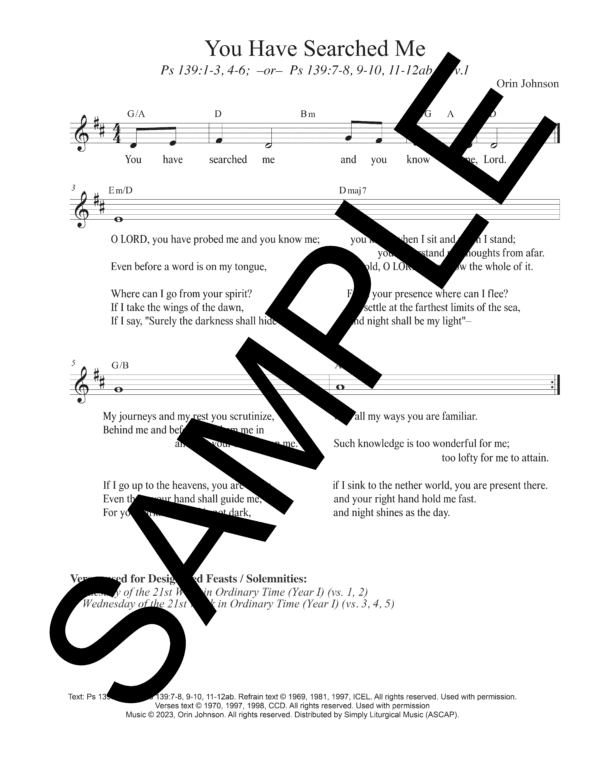 Sample Psalm 139 You Have Searched Me Johnson Lead Sheet1