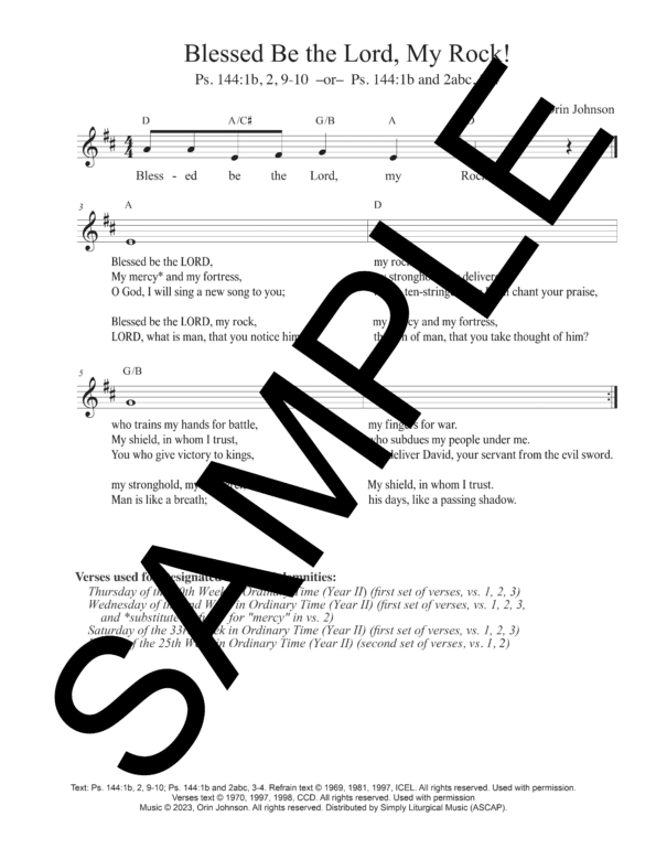 Sample Psalm 144 Blessed Be the Lord My Rock Johnson Lead Sheet1
