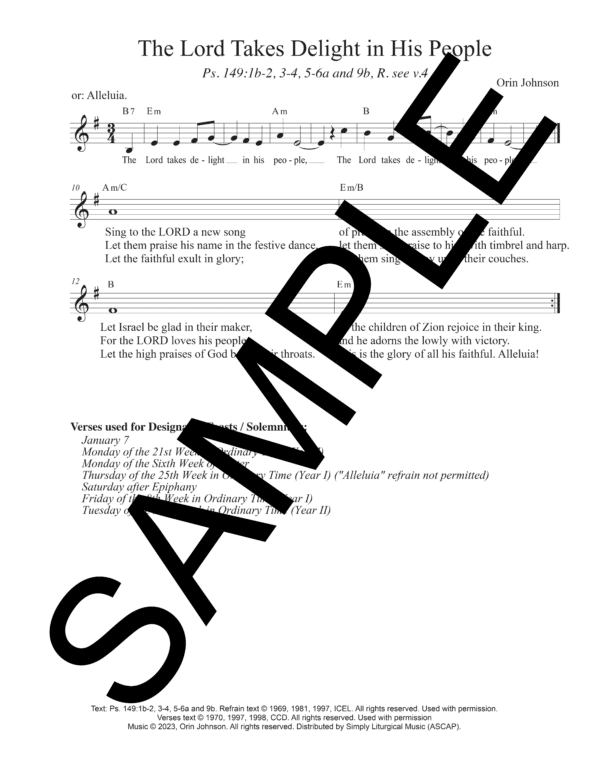 Sample Psalm 149 The Lord Takes Delight in His People Johnson Lead Sheet1