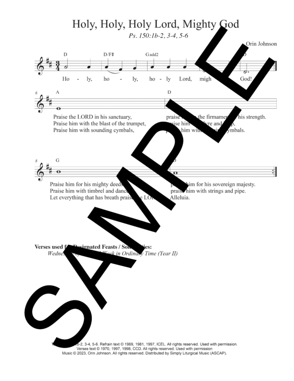 Sample Psalm 150 Holy Holy Holy Lord Mighty God Johnson Lead Sheet1