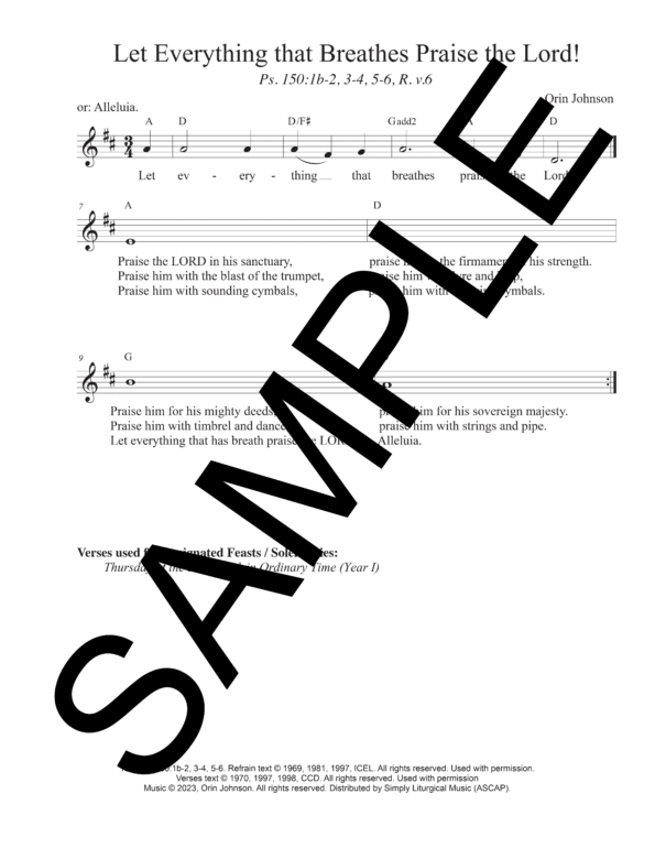 Sample Psalm 150 Let Everything that Breathes Praise the Lord Johnson Lead Sheet