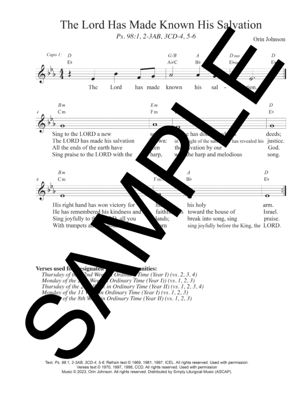Sample Psalm 98 The Lord Has Made Known His Salvation Johnson Lead Sheet1